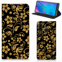 Huawei P30 Lite New Edition Smart Cover Gouden Bloemen - thumbnail