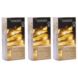 Draadverlichting lichtsnoer - 3x - zilver - 40 led lampjes - warm wit - 195 cm - zilverdraad