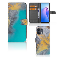 OPPO Reno8 Bookcase Marble Blue Gold - thumbnail