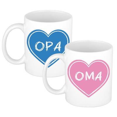 Liefste opa / oma verjaardag cadeau koffiemokken - blauw/roze - 300 ml - vaderdag / moederdag