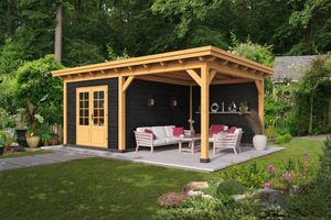 Overkapping Plat Dak Odense XL Type 3 Red Class Wood 550x378 cm - Zwarte Wanden- Plat dak- Hout- Tuindeco