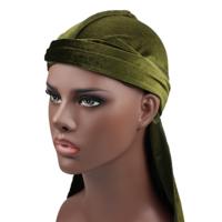 Fluweel tulband cap lange staart piraat Hat chemotherapie Cap (grasgroen)