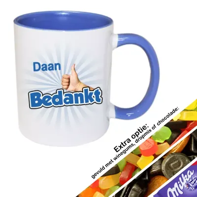 Bedankt mok met naam (blauw)