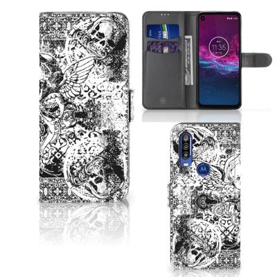 Telefoonhoesje met Naam Motorola One Action Skulls Angel