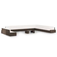 14-delige Loungeset met kussens poly rattan bruin