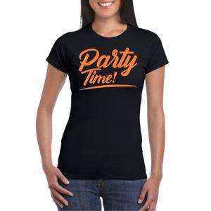 Verkleed T-shirt voor dames - party time - zwart - oranje glitter - carnaval/themafeest