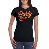 Verkleed T-shirt voor dames - party time - zwart - oranje glitter - carnaval/themafeest - thumbnail