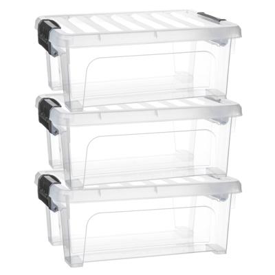 Multi Storage Opslagbox met deksel - 3x - transparant - 8 liter - 36 x 25 x 14 cm - kunststof