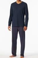 Schiesser Pyjama met geruite broek blauw