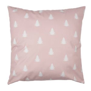 Clayre & Eef Kussenhoes 45x45 cm Roze Wit Polyester Kerstbomen Sierkussenhoes Roze Sierkussenhoes