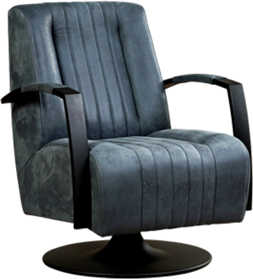 Blauwe leren industriële draaifauteuil Galaxy - staal zwart frame met schotelvoet - Kenia Leer Denim (blauw leer)