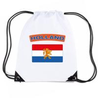 Nederland thema sporttas - nylon rijgkoord rugzak - wit met vlag print - supporters