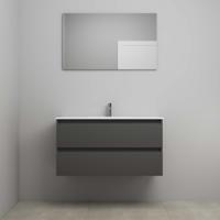 On-Line Badkamermeubelset - 100 cm - Voorgemonteerd - Porseleinen Wastafel - 1 Kraangat - Spiegel - Mat Antraciet
