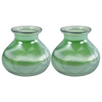 2x stuks Bloemenvaas - groen/transparant glas - H12 x D15 cm