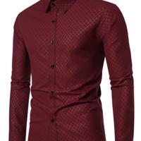 Bon&Bon Homme Men's White Long Sleeve Button Up Work Shirt - Regular Fit Burgundy / XS