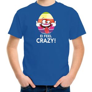 Vrolijk Paasei ei feel crazy t-shirt blauw voor kinderen - Paas kleding / outfit