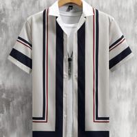 Bon&Bon Men's Striped Colorblock Short Sleeve Casual Button Down Shirt Multicolor-3 / XXL