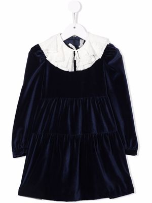 Il Gufo robe en velours à col volanté - Bleu
