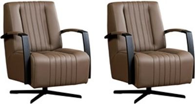 Set van 2 Bruine leren industriële draaifauteuils Galaxy - staal zwart frame met stervoet - Toledo Leer Lever (bruin leer)