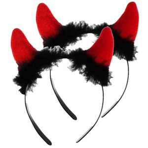 Halloween duivel hoorntjes diadeem 2x rood plastic met pluche