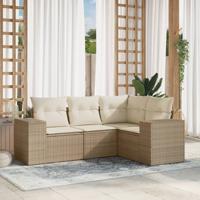 4-delige Loungeset met kussens poly rattan beige