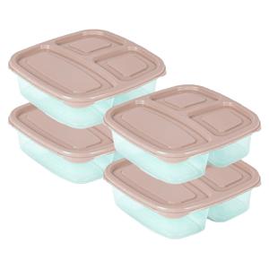 Plasticforte Vershoudbakje - 4x - 3-vaks - 1,2L - meal prep - herbruikbaar - taupe