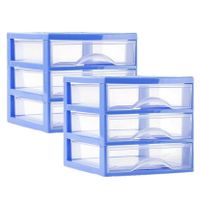 Ladeblokje/bureau organizer 2x lades - blauw/transparant - L18 x B21 x H17 cm - plastic