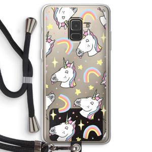 Rainbow Unicorn: Samsung Galaxy A8 (2018) Transparant Hoesje met koord