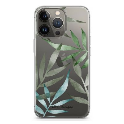 Tropical watercolor leaves: iPhone 13 Pro Transparant Hoesje