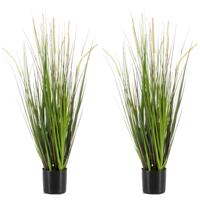 Emerald Kunstplant groen gras sprieten - Set van 2x stuks - 90 cm - Grasplanten/kunstplanten voor bi