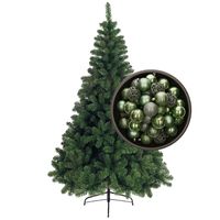 Bellatio Decorations kunst kerstboom 150 cm met kerstballen salie groen - thumbnail