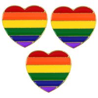 3x Regenboogvlag kleuren metalen hartje broche 3 cm   - - thumbnail