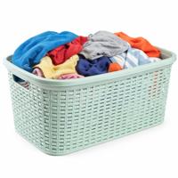 Excellent Houseware Wasmand - 35 liter - rotan - lichtgroen - kunststof - 53 x 36 x 26 cm