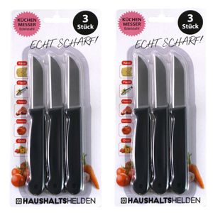 Haushaltshelden keukenmesjes/schilmesjes - 6x - RVS - zwart - 16 cm