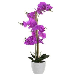 Orchidee bloemen kunstplant in witte bloempot - roze bloemen - H77 cm   -
