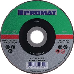 Promat Doorslijpschijf | D125x2,5mm gebogen | steen | gat 22,23 mm - 4000841341 4000841341