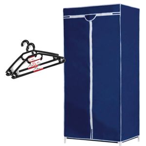 Set van mobiele opvouwbare kledingkast met blauwe hoes 160 cm en 10x plastic kledinghangers zwart - Campingkledingkasten