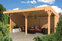 Lariks/Douglas kapschuur Goor 600x390 cm met blanke wanden - Bouwpakket- Kapschuurdak- Hout- Tuindeco