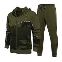 Voor heren Trui met capuchon Trainingspak Hoodie met volledige rits sweatsuit Leger Groen Khaki Grijs Capuchon Kleurenblok Camouflage Kleur Lapwerk 2-stuks Sport Outdoor Dagelijks Feestdagen Lightinthebox - thumbnail