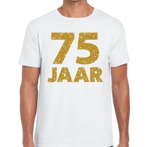 75 jaar goud glitter verjaardag/jubileum kado shirt wit heren