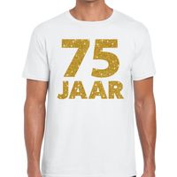 75 jaar goud glitter verjaardag/jubileum kado shirt wit heren - thumbnail