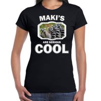 T-shirt makis are serious cool zwart dames - maki apen/ maki familie shirt