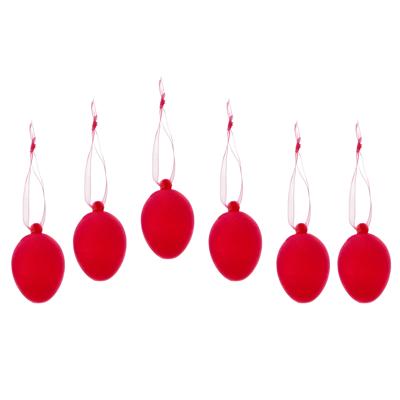 Paaseieren hangdecoratie - rood - set van 6x stuks - 4 x 6 cm - kunststof - Paasversiering