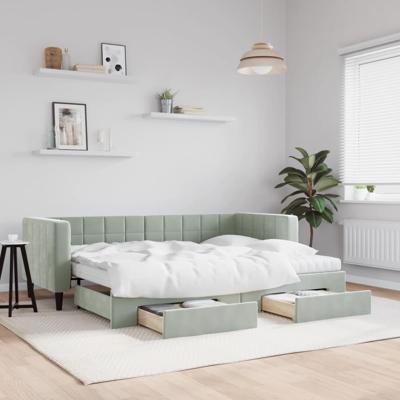 Slaapbank onderschuifbed en lades 80x200 cm fluweel lichtgrijs