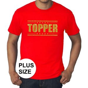 Grote maten Topper shirt rood met gouden glitters heren