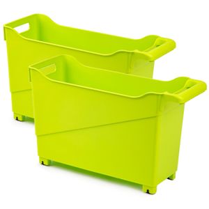 Set van 3x stuks kunststof trolleys lime groen op wieltjes L45 x B17 x H29 cm