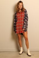 R13 R13 - blouse - DROP NECK COMBO WORKSHIRT - NAVY W/RED PLAID - thumbnail
