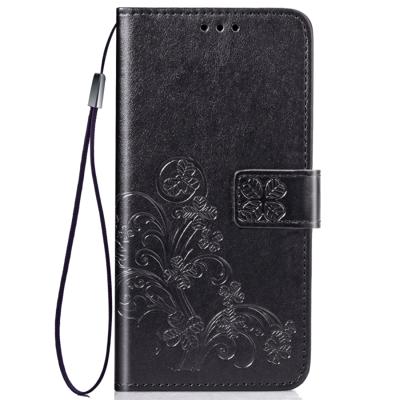 Vier blad clasp reliëf gesp mobiele telefoon bescherming lederen draagtas met Lanyard & Card slot & portemonnee & beugel functie voor vivo Y3 (zwart)