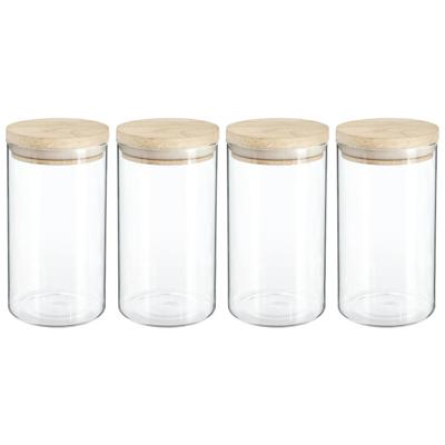 5Five Voorraadbus / voorraadpot - 4x stuks - glas met houten deksel - 1000 ml - Met luchtdichte deks