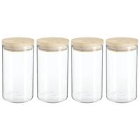 5Five Voorraadbus / voorraadpot - 4x stuks - glas met houten deksel - 1000 ml - Met luchtdichte deks